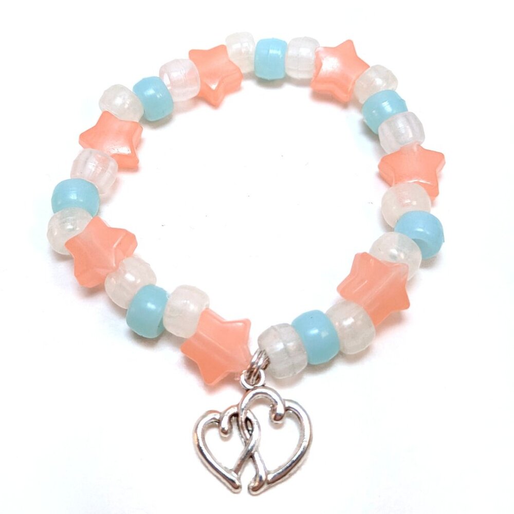 Handmade VTG 90s Pastel Star Bead Bracelet Heart Kawaii Preppy Glow in the Dark